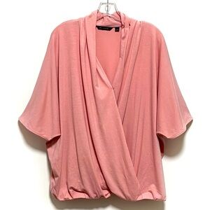 H by Halston Figure-flattering dusty pink short sleeve draped wrap chic Blouse